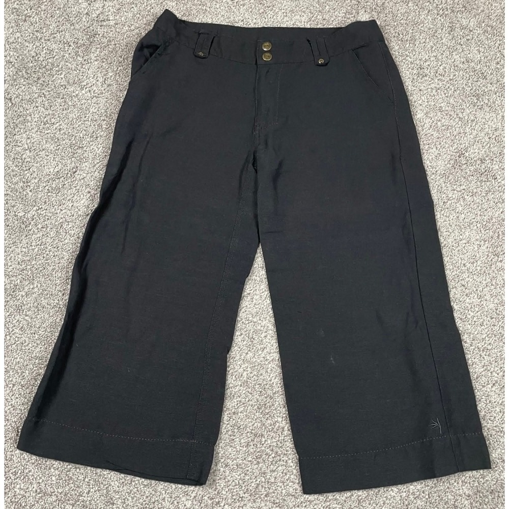 Kavu Pants Womens 8 Black Linen Bamboo Wide Leg Crop Outdoor Gorp Core Relaxed